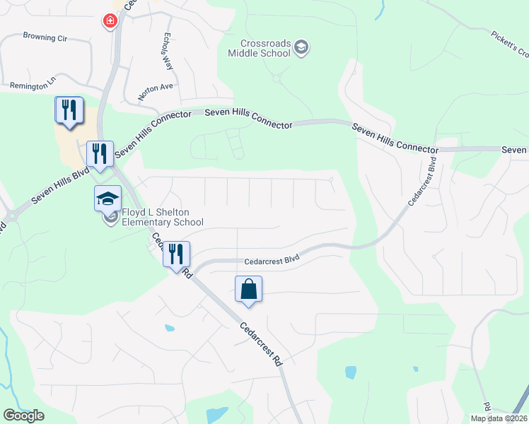 map of restaurants, bars, coffee shops, grocery stores, and more near 104 Misty Oak Lane in Dallas