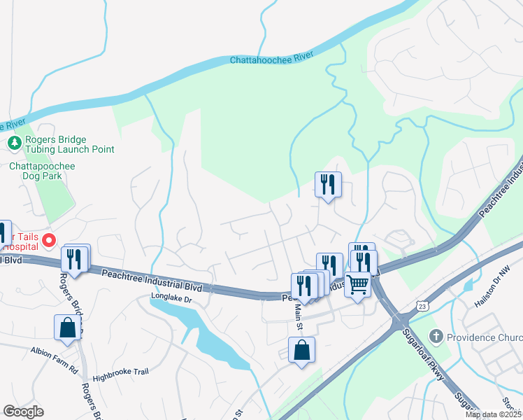map of restaurants, bars, coffee shops, grocery stores, and more near 2113 Soque River Drive in Duluth