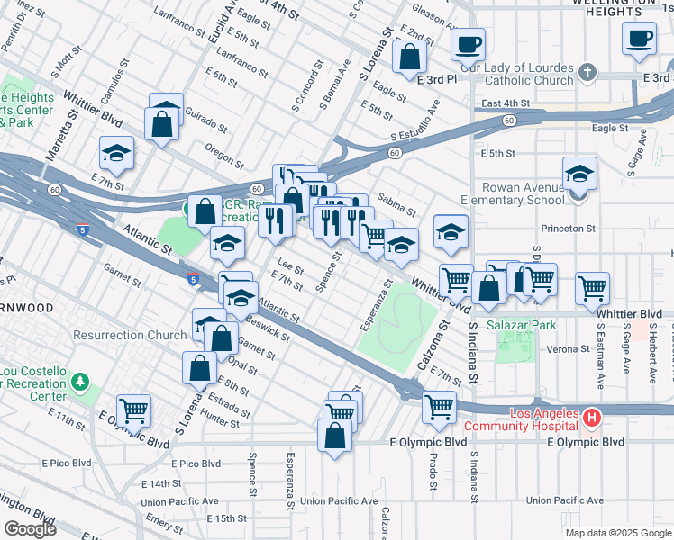 map of restaurants, bars, coffee shops, grocery stores, and more near 3513 Siskiyou Street in Los Angeles