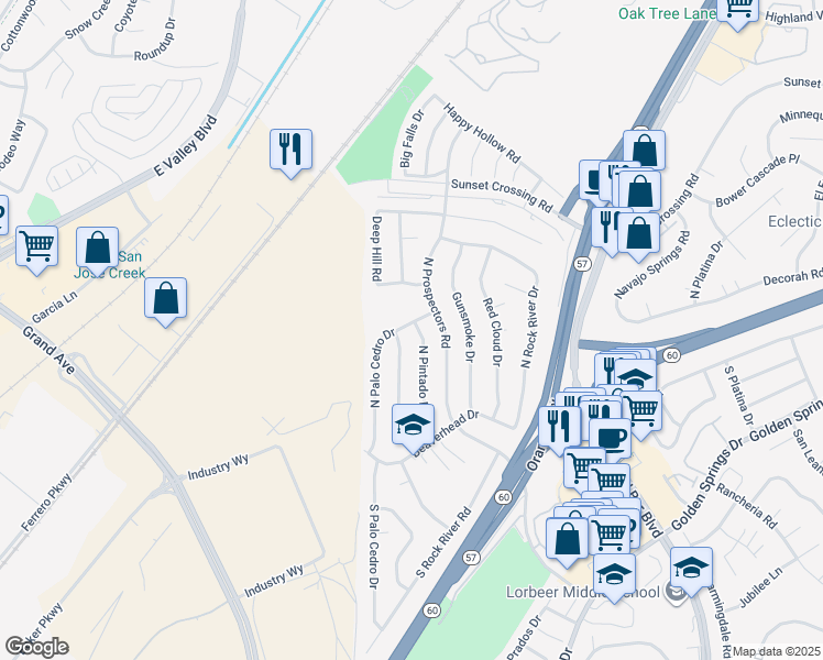 map of restaurants, bars, coffee shops, grocery stores, and more near 331 North Pintado Drive in Diamond Bar