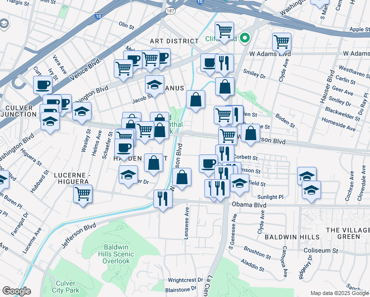 map of restaurants, bars, coffee shops, grocery stores, and more near 3465 La Cienega Boulevard in Los Angeles
