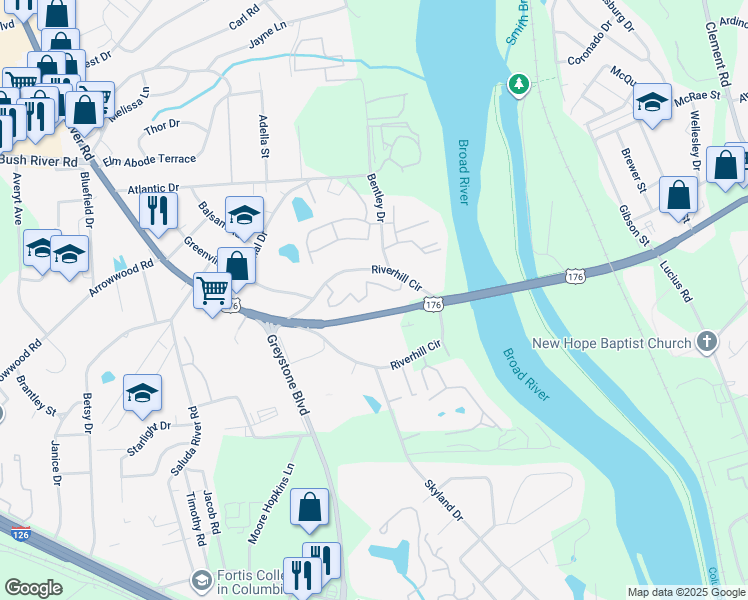 map of restaurants, bars, coffee shops, grocery stores, and more near 100 Bryton Trce in Columbia