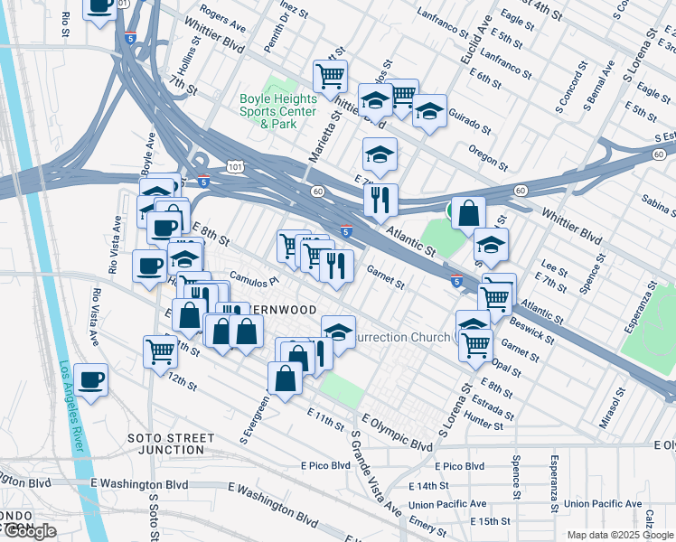 map of restaurants, bars, coffee shops, grocery stores, and more near 1142 Rosalind Avenue in Los Angeles