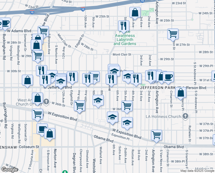 map of restaurants, bars, coffee shops, grocery stores, and more near in Los Angeles