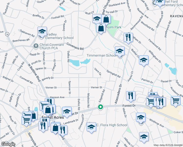 map of restaurants, bars, coffee shops, grocery stores, and more near 3920 Dubose Drive in Columbia