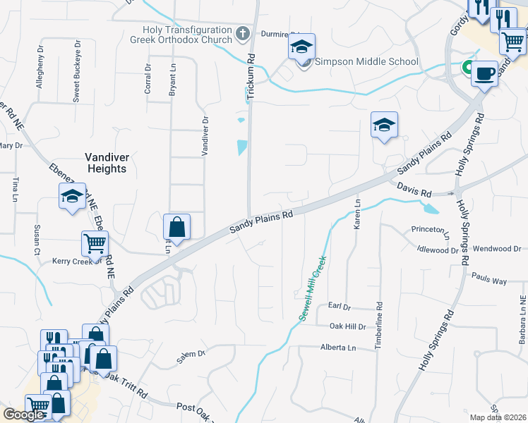 map of restaurants, bars, coffee shops, grocery stores, and more near 2414 Camata Place in Marietta