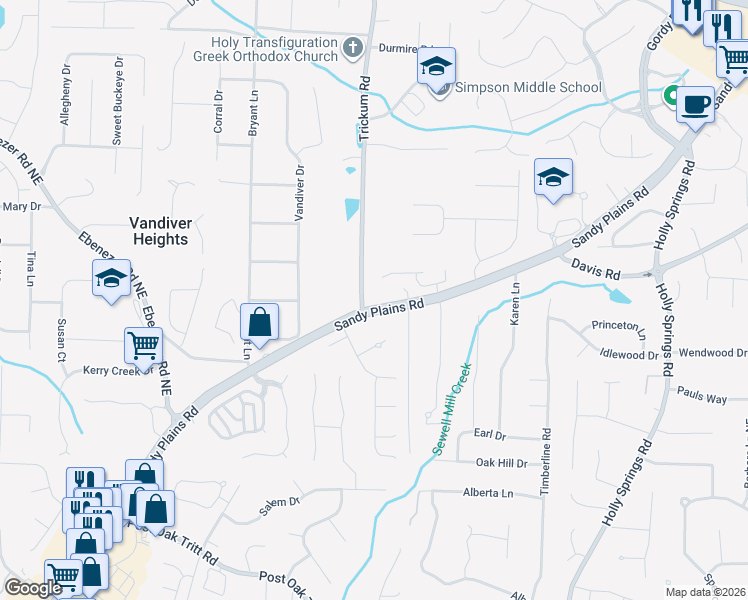 map of restaurants, bars, coffee shops, grocery stores, and more near 2414 Camata Place in Marietta