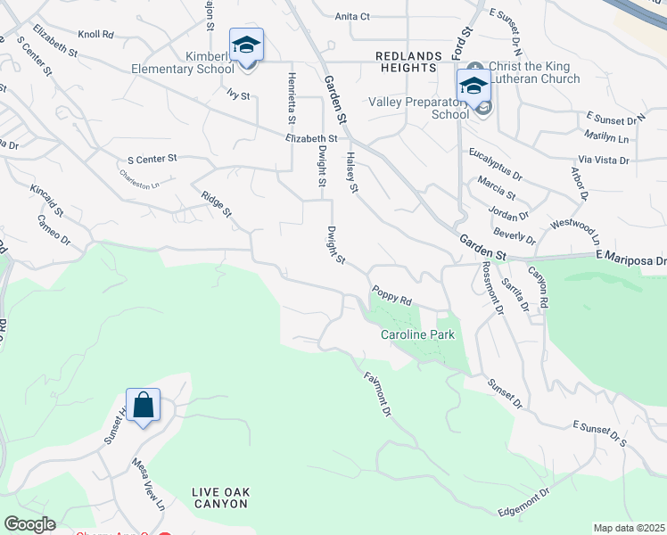 map of restaurants, bars, coffee shops, grocery stores, and more near 1702 Dwight Street in Redlands