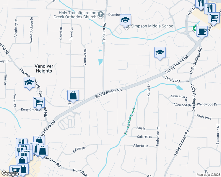 map of restaurants, bars, coffee shops, grocery stores, and more near 2414 Camata Place in Marietta