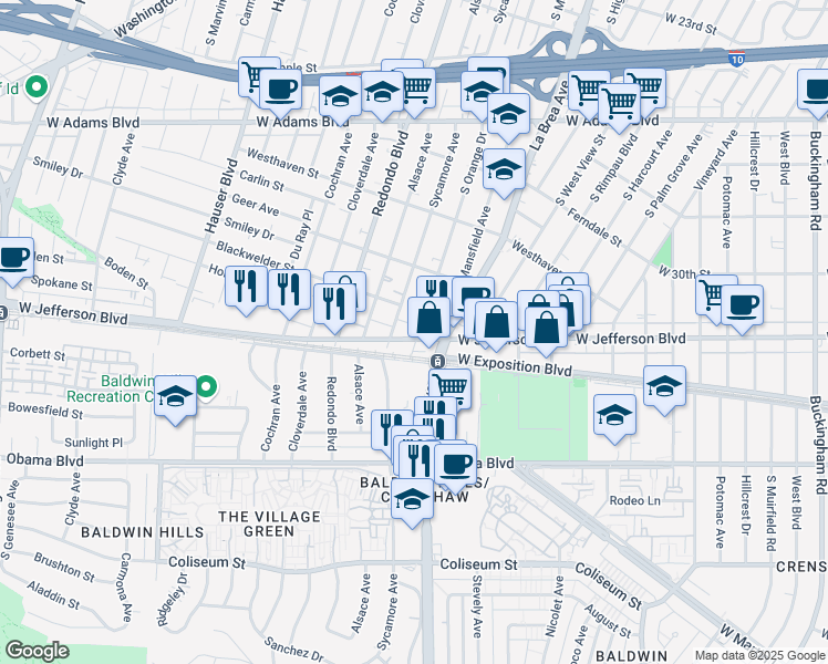 map of restaurants, bars, coffee shops, grocery stores, and more near 3019 South Orange Drive in Los Angeles