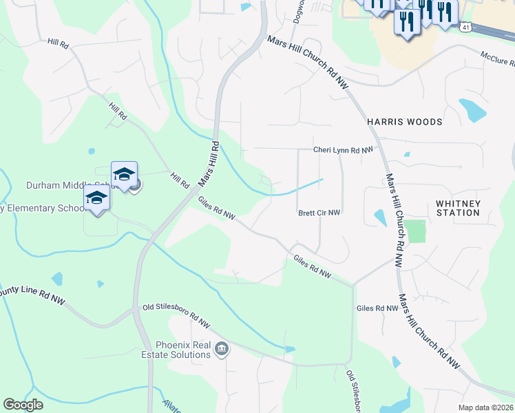 map of restaurants, bars, coffee shops, grocery stores, and more near 2803 Spreading Oaks Drive Northwest in Acworth