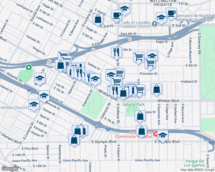 map of restaurants, bars, coffee shops, grocery stores, and more near 3652 Percy Street in Los Angeles