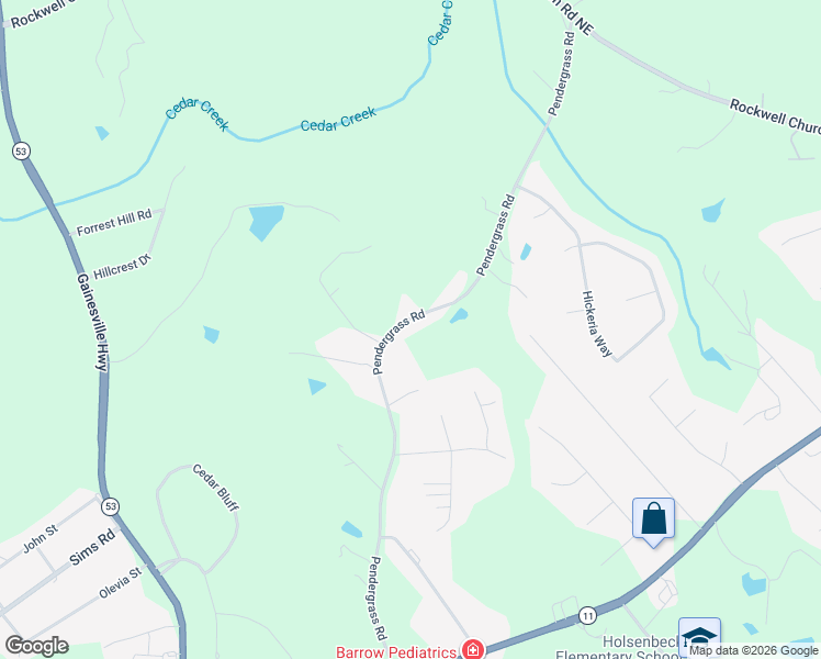 map of restaurants, bars, coffee shops, grocery stores, and more near 479 Pendergrass Road in Winder