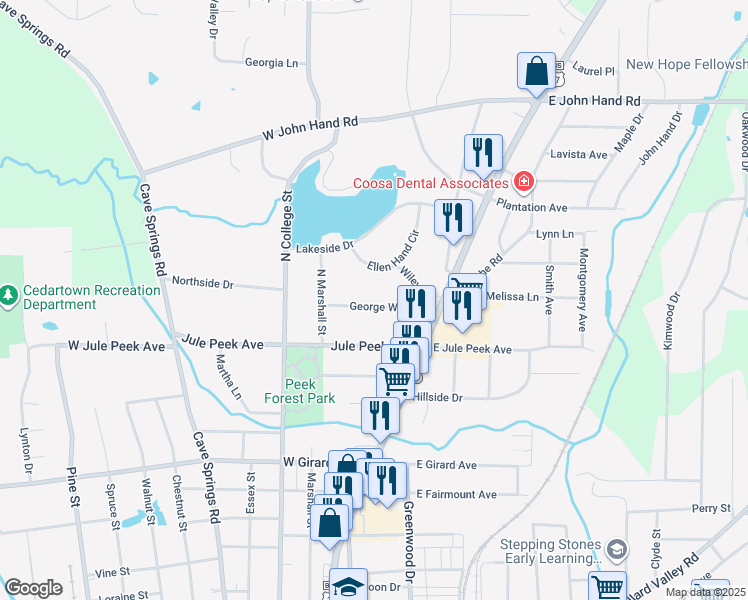 map of restaurants, bars, coffee shops, grocery stores, and more near 122 George West Road in Cedartown