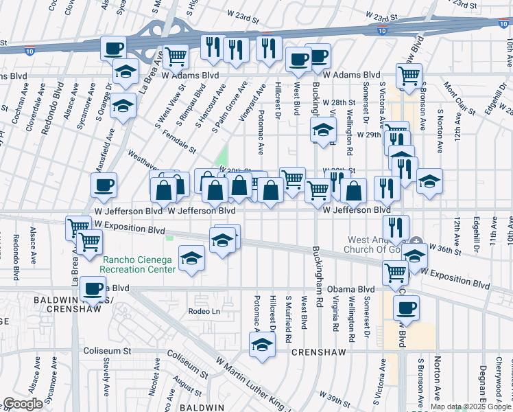 map of restaurants, bars, coffee shops, grocery stores, and more near 3052 Potomac Avenue in Los Angeles