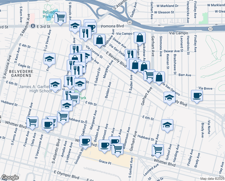 map of restaurants, bars, coffee shops, grocery stores, and more near 507 Eastmont Avenue in Los Angeles