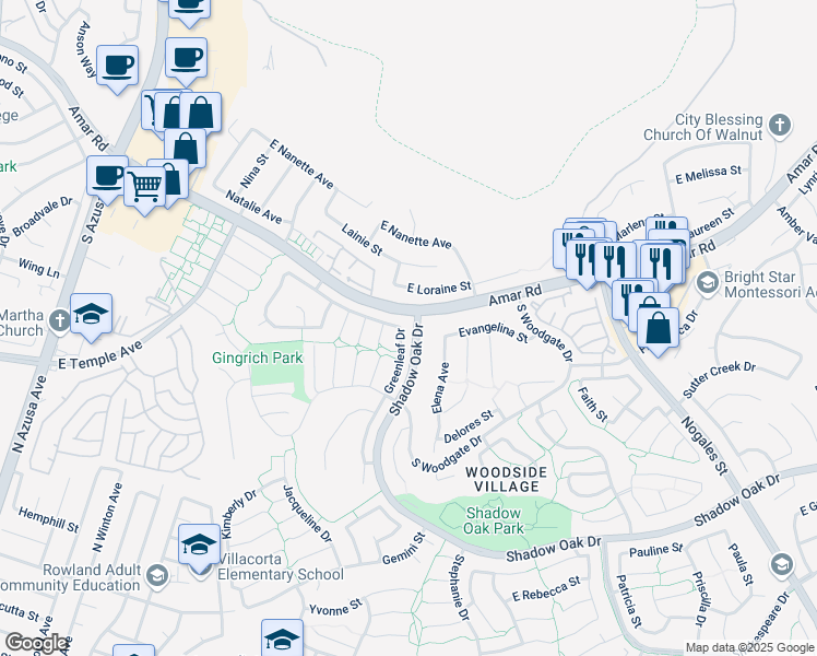 map of restaurants, bars, coffee shops, grocery stores, and more near in West Covina
