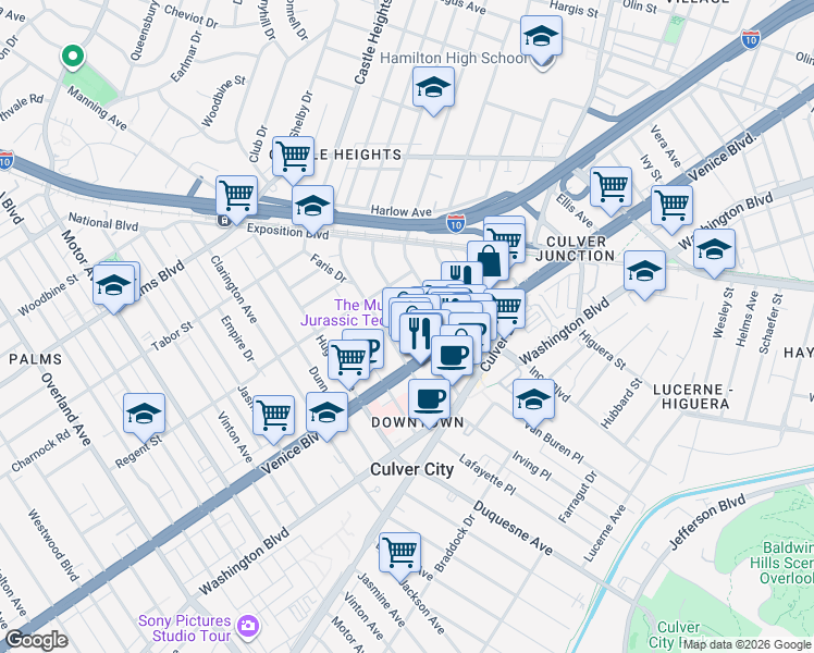 map of restaurants, bars, coffee shops, grocery stores, and more near 3756/219 Cardiff Avenue in Los Angeles