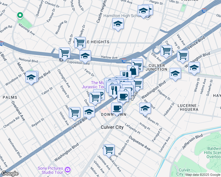 map of restaurants, bars, coffee shops, grocery stores, and more near 3756/219 Cardiff Avenue in Los Angeles