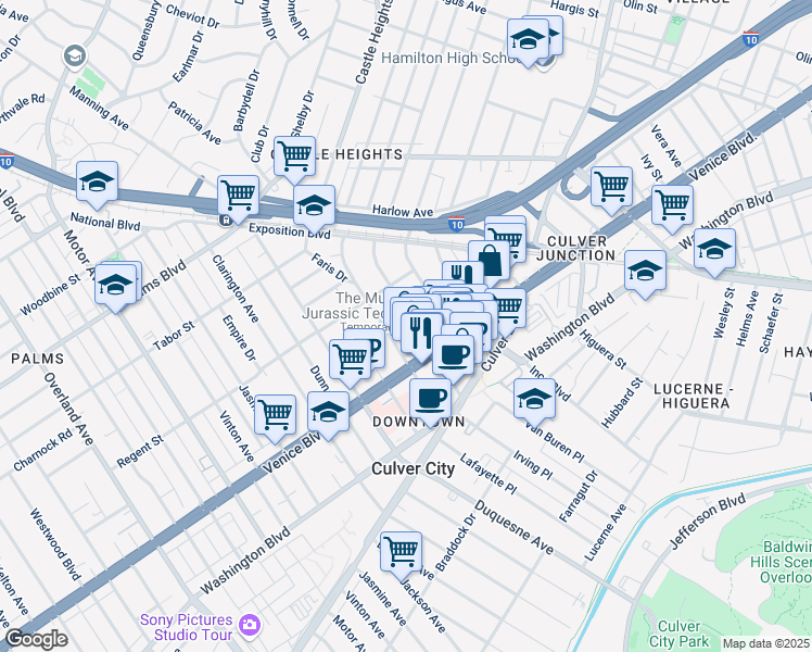 map of restaurants, bars, coffee shops, grocery stores, and more near 3756/219 Cardiff Avenue in Los Angeles