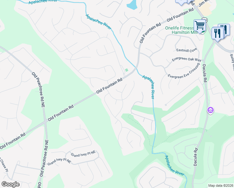 map of restaurants, bars, coffee shops, grocery stores, and more near 1016 Kiwi Lane in Dacula