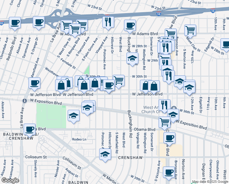 map of restaurants, bars, coffee shops, grocery stores, and more near in Los Angeles
