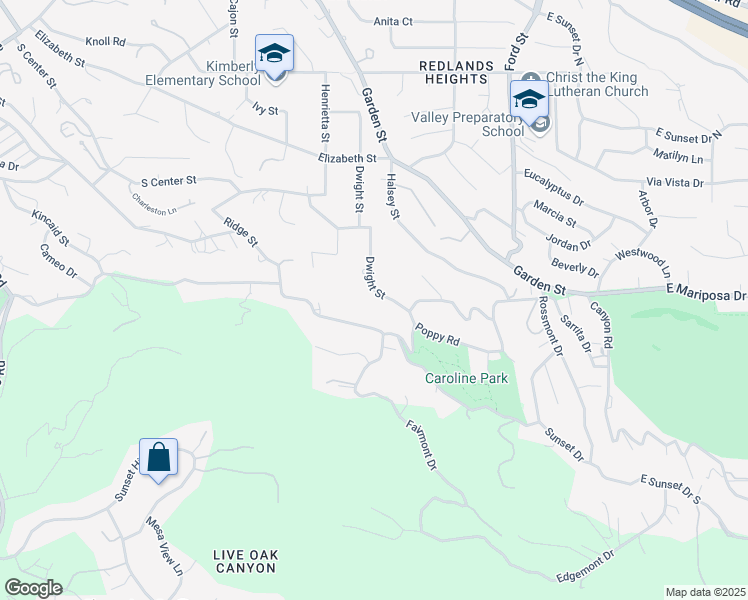 map of restaurants, bars, coffee shops, grocery stores, and more near 1702 Dwight Street in Redlands