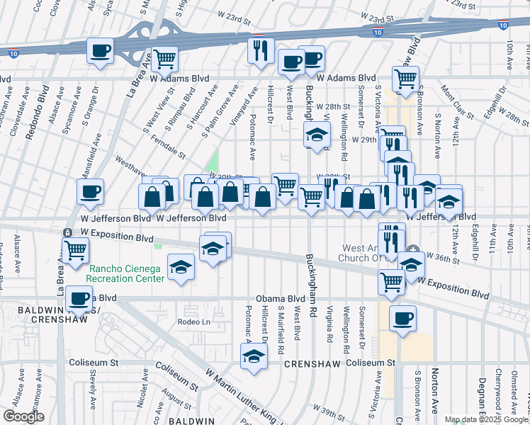 map of restaurants, bars, coffee shops, grocery stores, and more near in Los Angeles