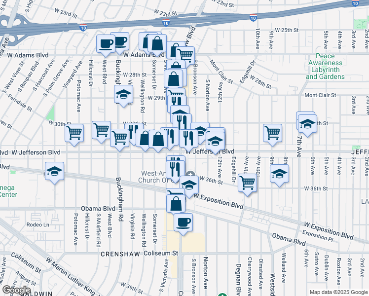 map of restaurants, bars, coffee shops, grocery stores, and more near in Los Angeles
