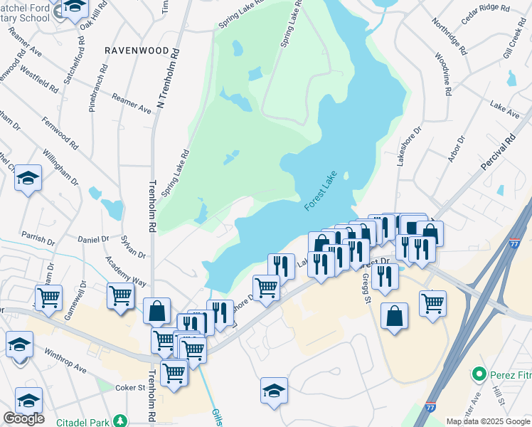 map of restaurants, bars, coffee shops, grocery stores, and more near in Columbia