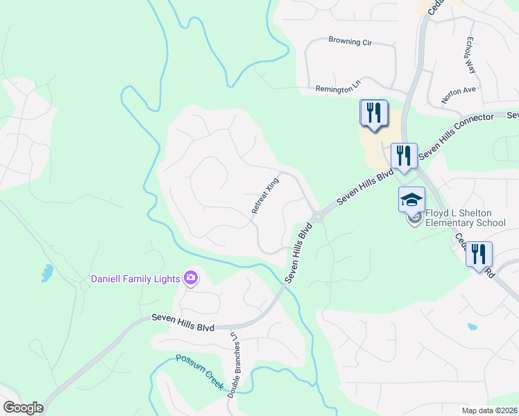 map of restaurants, bars, coffee shops, grocery stores, and more near 153 Retreat Crossing in Dallas