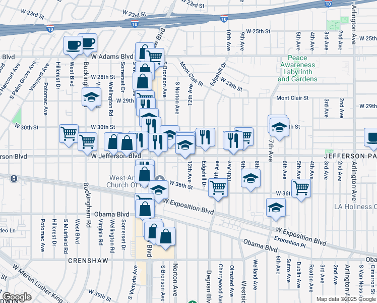 map of restaurants, bars, coffee shops, grocery stores, and more near in Los Angeles
