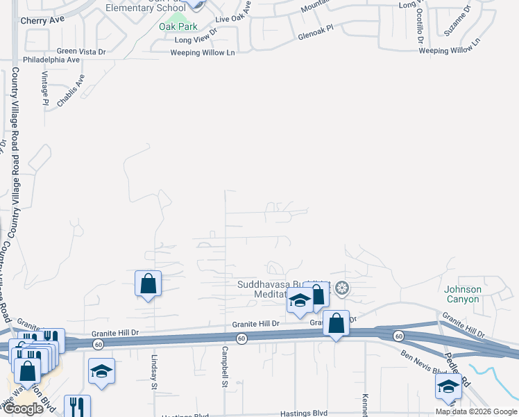 map of restaurants, bars, coffee shops, grocery stores, and more near 3414 Campbell Street in Riverside