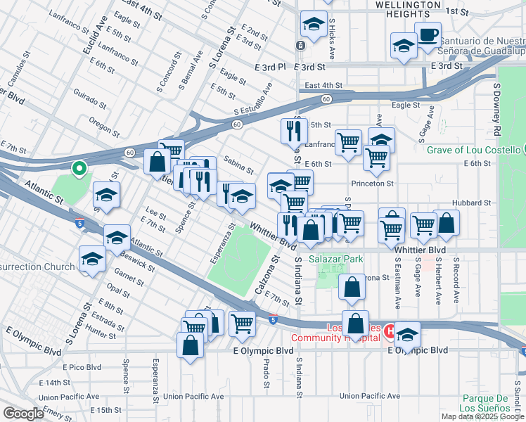 map of restaurants, bars, coffee shops, grocery stores, and more near 3652 Percy Street in Los Angeles