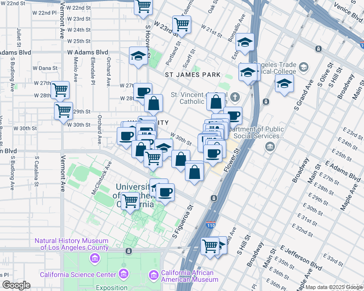 map of restaurants, bars, coffee shops, grocery stores, and more near 3006 Royal Street in Los Angeles