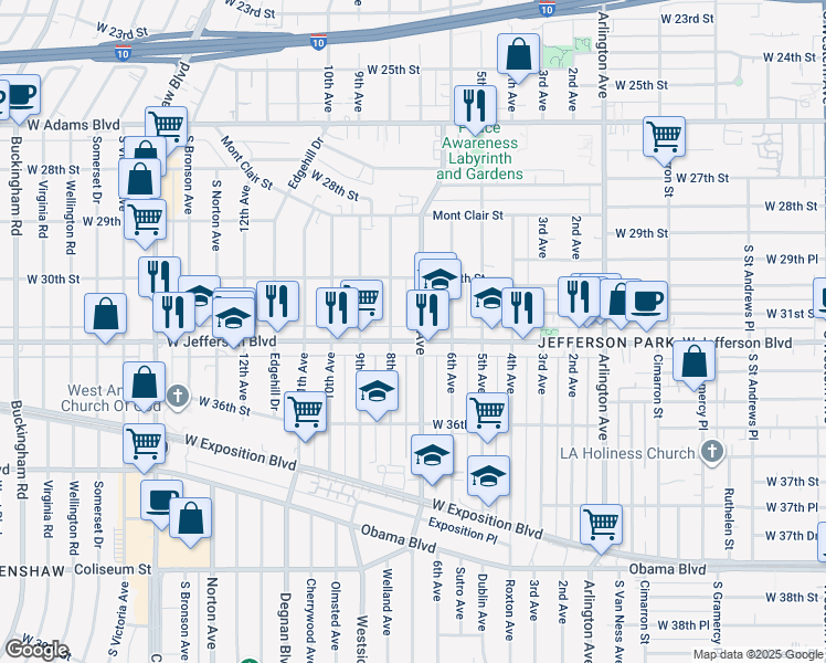 map of restaurants, bars, coffee shops, grocery stores, and more near in Los Angeles