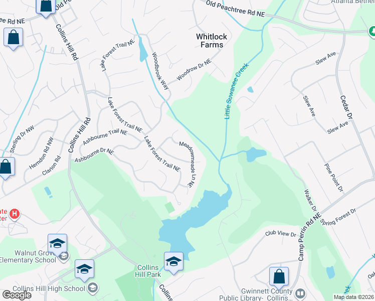 map of restaurants, bars, coffee shops, grocery stores, and more near 460 Meadowmeade Lane Northeast in Lawrenceville