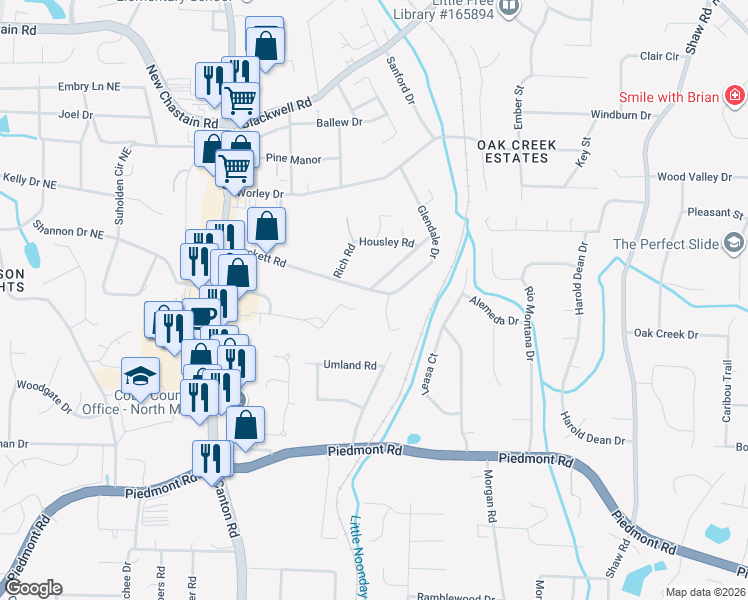 map of restaurants, bars, coffee shops, grocery stores, and more near 992 Brackett Road in Marietta
