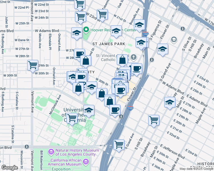 map of restaurants, bars, coffee shops, grocery stores, and more near 3006 Royal Street in Los Angeles