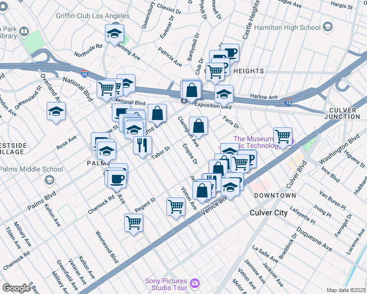 map of restaurants, bars, coffee shops, grocery stores, and more near 3619 Empire Drive in Los Angeles