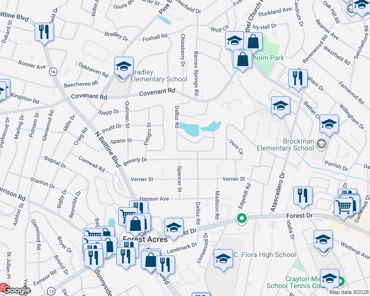 map of restaurants, bars, coffee shops, grocery stores, and more near 2020 Dalloz Road in Columbia