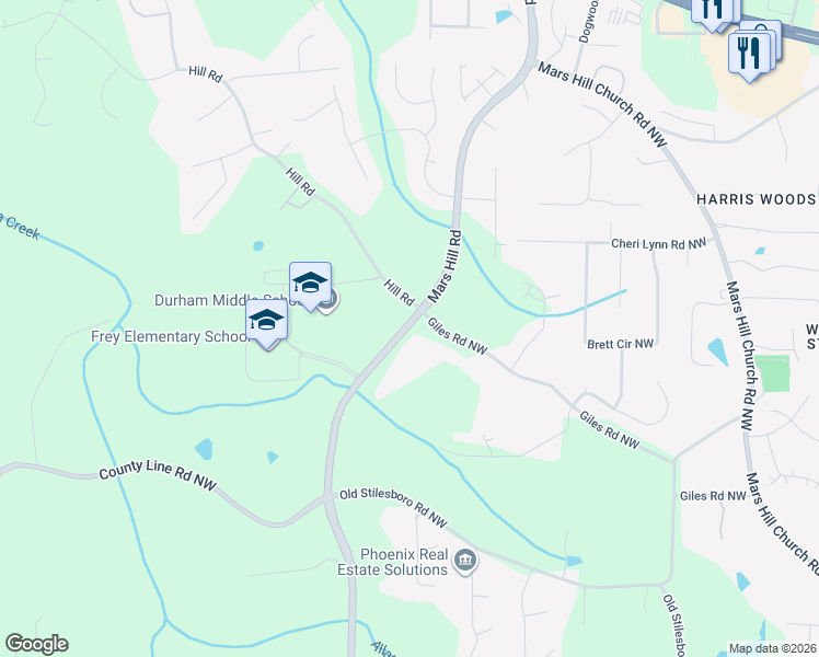 map of restaurants, bars, coffee shops, grocery stores, and more near 2935 Mars Hill Road in Acworth