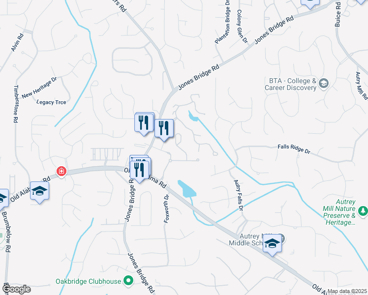 map of restaurants, bars, coffee shops, grocery stores, and more near 10032 Parc Sky Circle in Johns Creek