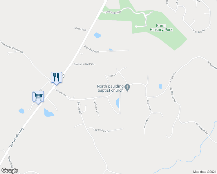 map of restaurants, bars, coffee shops, grocery stores, and more near 73 Bogey Court in Dallas