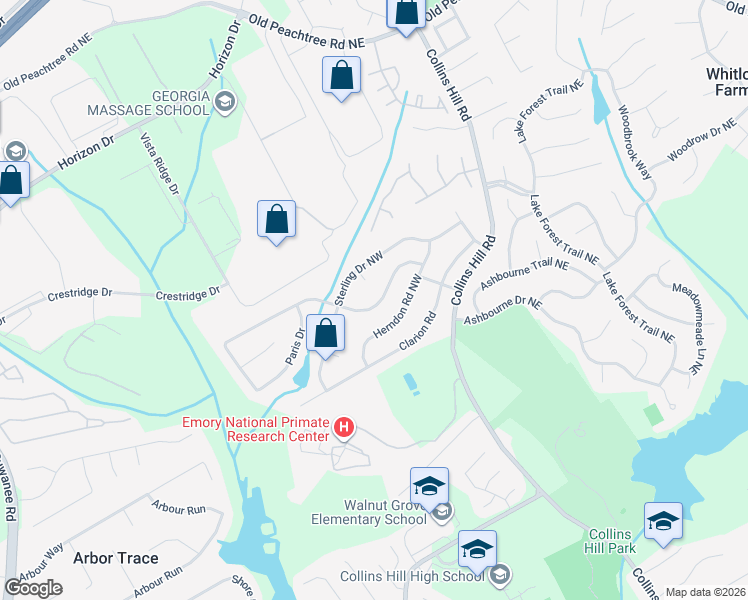 map of restaurants, bars, coffee shops, grocery stores, and more near 660 Paris Drive in Lawrenceville