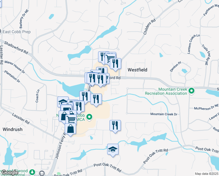 map of restaurants, bars, coffee shops, grocery stores, and more near 3251 Artessa Ln NE in Marietta