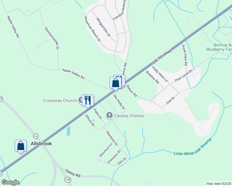 map of restaurants, bars, coffee shops, grocery stores, and more near 1845 U.S. 701 in Loris