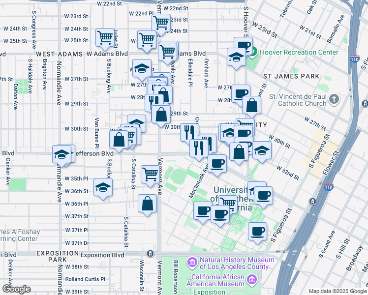 map of restaurants, bars, coffee shops, grocery stores, and more near 3115 Orchard Avenue in Los Angeles