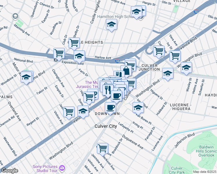 map of restaurants, bars, coffee shops, grocery stores, and more near 3756 Cardiff Avenue in Los Angeles