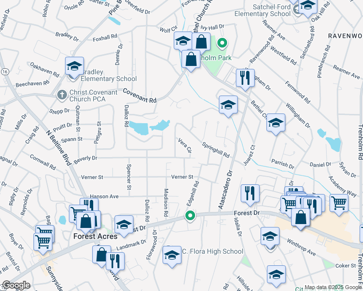 map of restaurants, bars, coffee shops, grocery stores, and more near 5 Vera Circle in Columbia